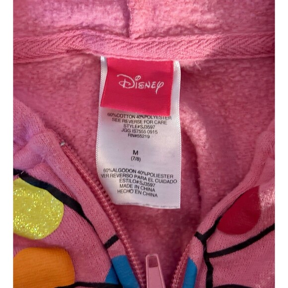 Girls Minnie Mouse Disney Pink Polka Dot Bow Zip up Hoodie size Medium 7/8 - Picture 4 of 5